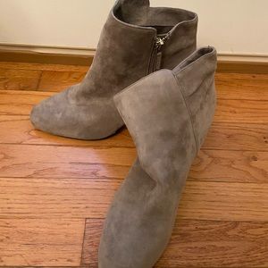 1. State Gray suede ankle booties with zipper